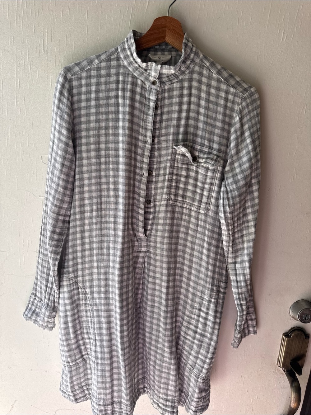 Lou & Grey Gray Checked Long-Sleeve Dress